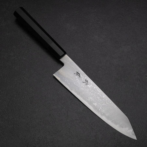 Kiritsuke Blue Steel #2 Damascus Buffalo Ebony Handle 200mm-[Musashi]-[Japanese-Kitchen-Knives]