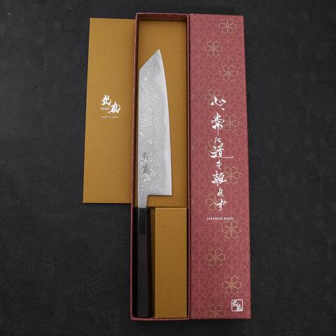 Kiritsuke Blue Steel #2 Damascus Buffalo Ebony Handle 210mm (8.3”)-[Musashi]-[Japanese-Kitchen-Knives]