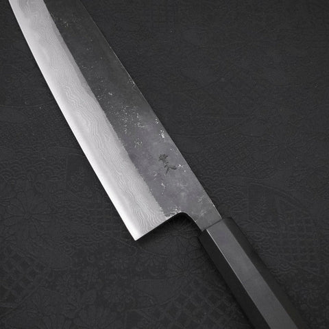 Kiritsuke Blue Steel #2 Kurouchi Damascus Buffalo Ebony Handle 210mm (8.3”)-[Musashi]-[Japanese-Kitchen-Knives]