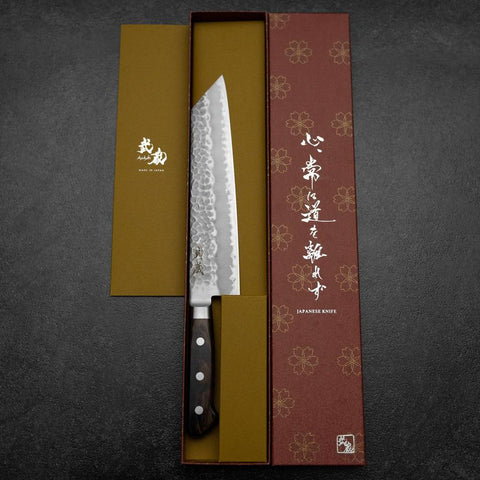 Kiritsuke Blue Super Tsuchime Brown Western Handle 210mm (8.3”)-[Musashi]-[Japanese-Kitchen-Knives]