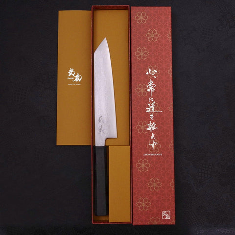 Kiritsuke Blue Steel #1 Suminagashi Black Ishime Handle 200mm-[Musashi]-[Japanese-Kitchen-Knives]