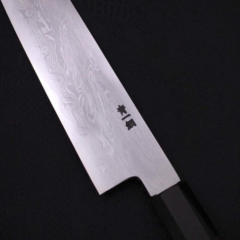 Kiritsuke Blue Steel #1 Suminagashi Buffalo Ebony Handle 200mm-[Musashi]-[Japanese-Kitchen-Knives]