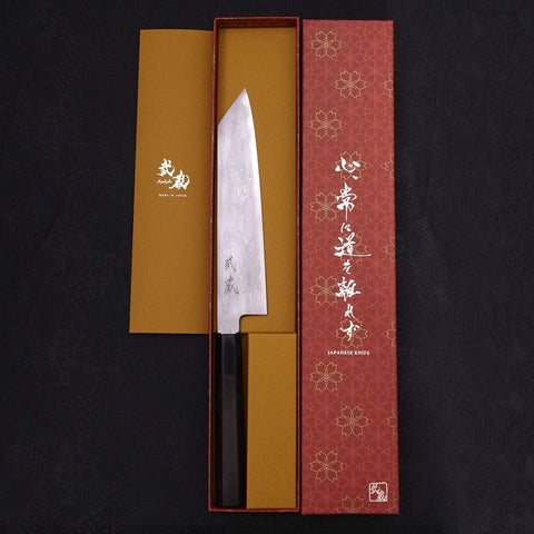 Kiritsuke Blue Steel #1 Suminagashi Mango de Ébano con Cuerno de Búfalo 200mm