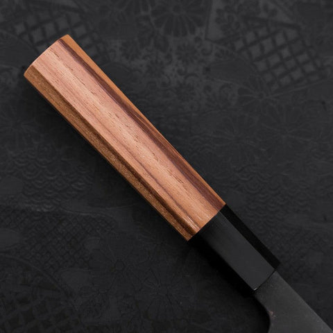 Kiritsuke Blue Steel #2 Kurouchi Damascus Buffalo Teak Handle 210mm-[Musashi]-[Japanese-Kitchen-Knives]