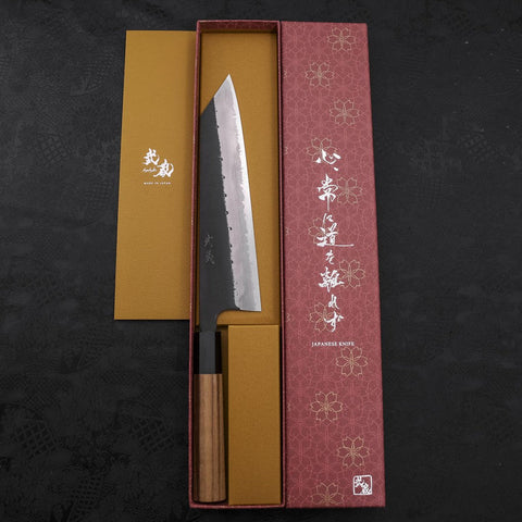 Kiritsuke Blue Steel #2 Kurouchi Damascus Buffalo Teak Handle 210mm-[Musashi]-[Japanese-Kitchen-Knives]