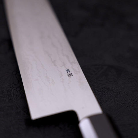 Kiritsuke Blue Steel #2 Suminagashi Buffalo Ebony Handle 240mm-[Musashi]-[Japanese-Kitchen-Knives]