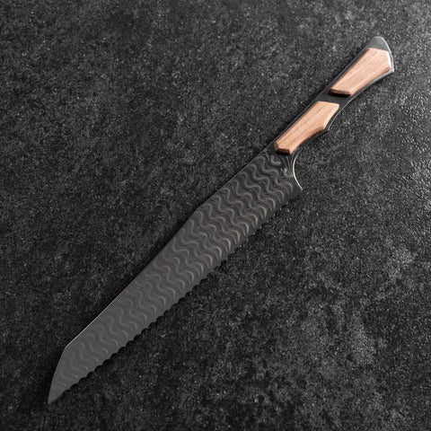 Kiritsuke Bread knife VG-10 Mirror Damascus Maple Handle 210mm - Black (8.3”)-[Musashi]-[Japanese-Kitchen-Knives]
