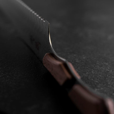 Kiritsuke Bread knife VG-10 Mirror Damascus Maple Handle 210mm - Black (8.3”)-[Musashi]-[Japanese-Kitchen-Knives]