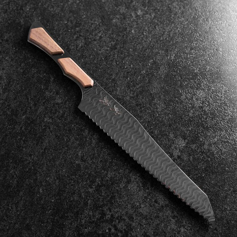 Kiritsuke Bread knife VG-10 Mirror Damascus Maple Handle 210mm - Black (8.3”)-[Musashi]-[Japanese-Kitchen-Knives]