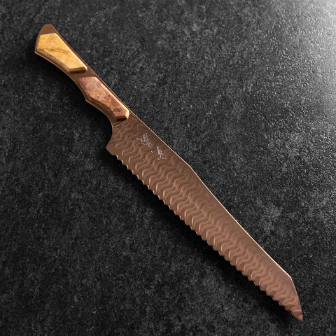 Kiritsuke Bread knife VG-10 Mirror Damascus Maple Handle 210mm - Brown (8.3”)-[Musashi]-[Japanese-Kitchen-Knives]