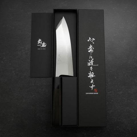 Kiritsuke Deba Honyaki Silver Steel #3 Mirror Buffalo Ebony Handle 180mm-[Musashi]-[Japanese-Kitchen-Knives]