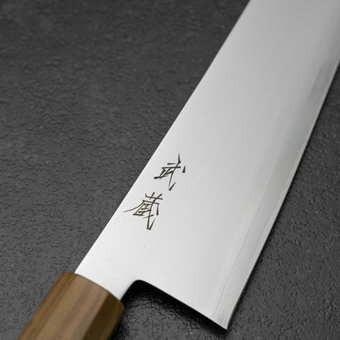 Kiritsuke Gyuto Blue Steel #2 Polished Stainless Clad Olive Handle 240mm-[Musashi]-[Japanese-Kitchen-Knives]