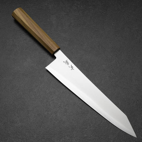 Kiritsuke Gyuto Blue Steel #2 Polished Stainless Clad Olive Handle 240mm-[Musashi]-[Japanese-Kitchen-Knives]