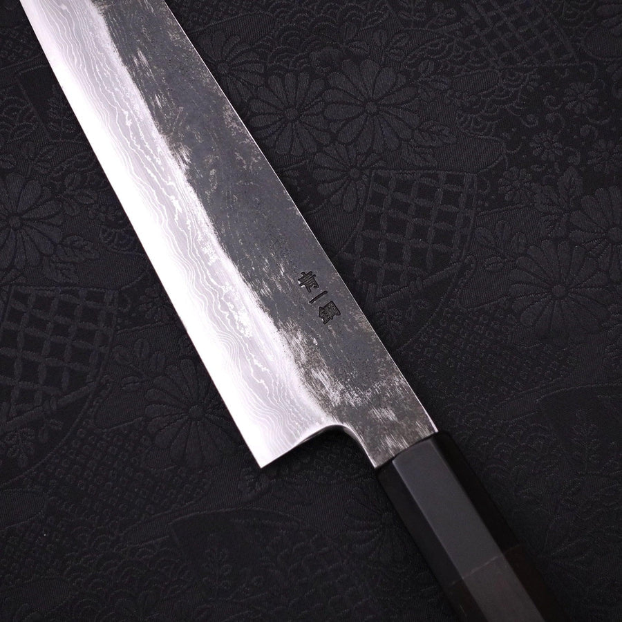 Kiritsuke Gyuto Blue Steel #1 Kurouchi Suminagashi Buffalo Ebony Handle 200mm-[Musashi]-[Japanese-Kitchen-Knives]