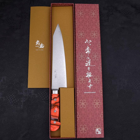Kiritsuke Gyuto VG-10 Damascus Orange Handle 210mm-[Musashi]-[Japanese-Kitchen-Knives]