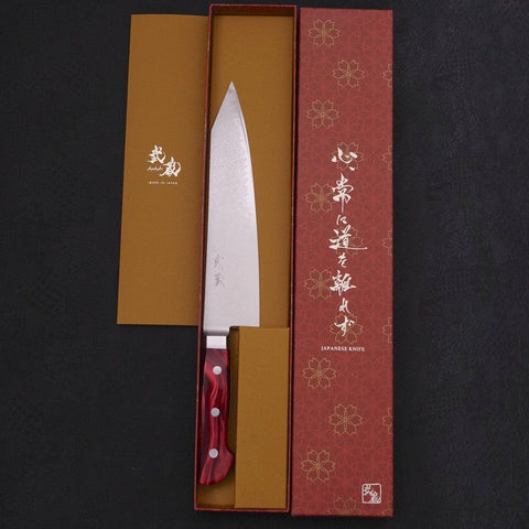 Kiritsuke Gyuto VG-10 Damascus Red Handle 210mm-[Musashi]-[Japanese-Kitchen-Knives]