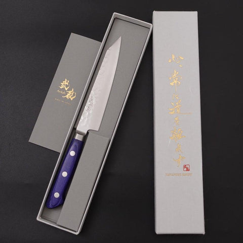 Kiritsuke Petty AUS-10 Stainless Tsuchime Western-Blue Handle 145mm-[Musashi]-[Japanese-Kitchen-Knives]