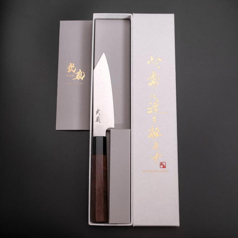 Kiritsuke Petty SLD Mirror Buffalo Walnut Handle 125mm (4.9”)-[Musashi]-[Japanese-Kitchen-Knives]