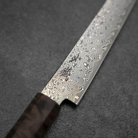 Kiritsuke Petty VG-10 Damascus Brown Birch Handle 135mm (5.3”)-[Musashi]-[Japanese-Kitchen-Knives]