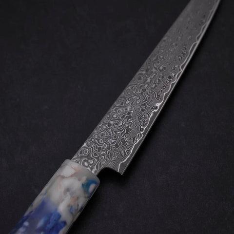 Kiritsuke Petty VG-10 Damascus Ocean Blue-White Mix Handle 130mm-[Musashi]-[Japanese-Kitchen-Knives]