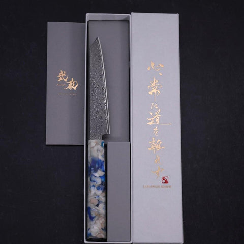 Kiritsuke Petty VG-10 Damascus Ocean Blue-White Mix Handle 130mm-[Musashi]-[Japanese-Kitchen-Knives]