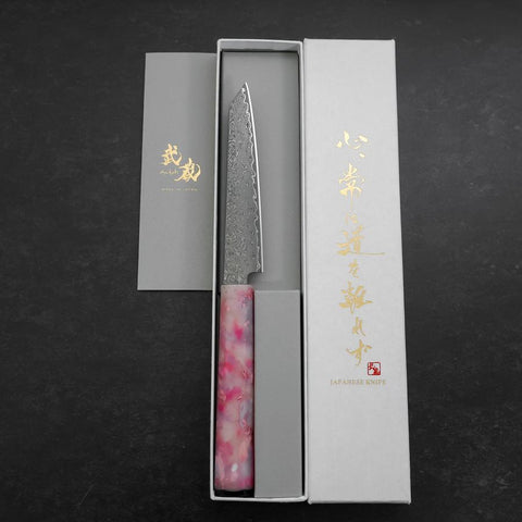Kiritsuke Petty VG-10 Damascus Ocean Sakura Rose Gold Handle 130mm (5.1”)-[Musashi]-[Japanese-Kitchen-Knives]