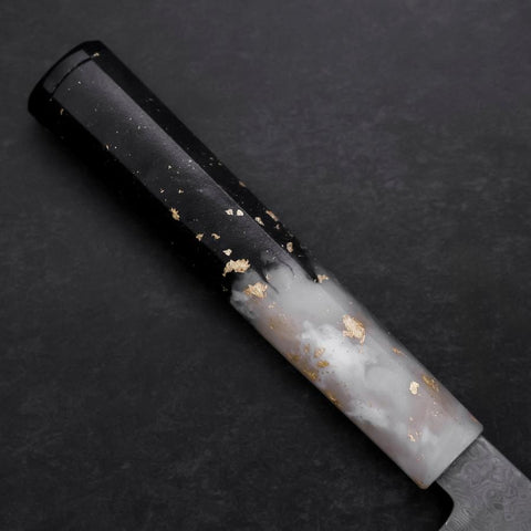 Kiritsuke Petty VG-10 Damascus Ocean White Black Gold Handle 130mm (5.1”)-[Musashi]-[Japanese-Kitchen-Knives]