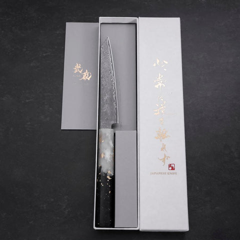 Kiritsuke Petty VG-10 Damascus Ocean White Black Gold Handle 130mm (5.1”)-[Musashi]-[Japanese-Kitchen-Knives]