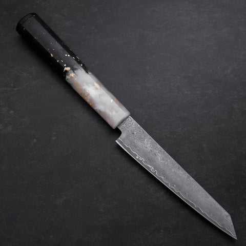 Kiritsuke Petty VG-10 Damascus Ocean White Black Gold Handle 130mm-[Musashi]-[Japanese-Kitchen-Knives]