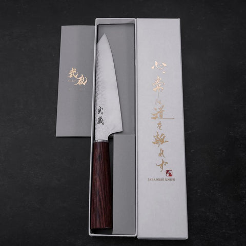 Kiritsuke Petty VG-10 Tsuchime Oval Mahogany Handle 150mm (5.9”)-[Musashi]-[Japanese-Kitchen-Knives]