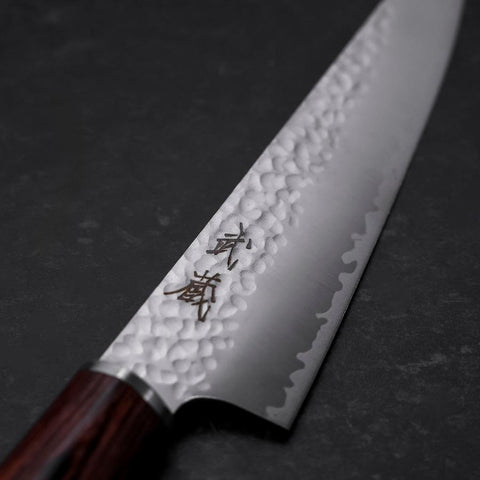 Kiritsuke Petty VG-10 Tsuchime Oval Mahogany Handle 150mm-[Musashi]-[Japanese-Kitchen-Knives]