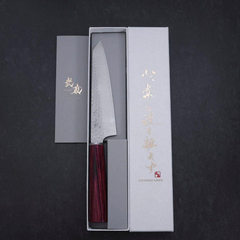Kiritsuke Petty VG-10 Tsuchime Oval Red Handle 150mm (5.9”)-[Musashi]-[Japanese-Kitchen-Knives]