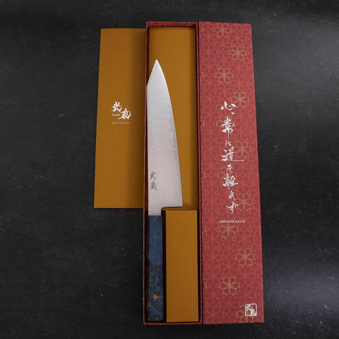 Kiritsuke SG-2 Wave Nickel Damascus Blue Maple Handle 210mm-[Musashi]-[Japanese-Kitchen-Knives]