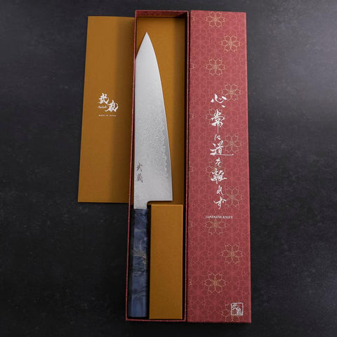 Kiritsuke SG-2 Wave Nickel Damascus Blue Maple Handle 240mm-[Musashi]-[Japanese-Kitchen-Knives]