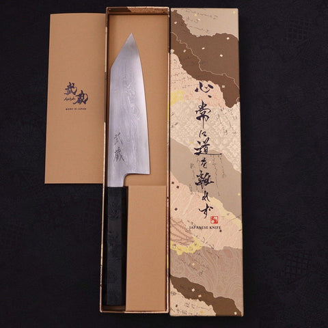 Kiritsuke Santoku Blue Steel #1 Suminagashi Black Ishime Handle 170mm