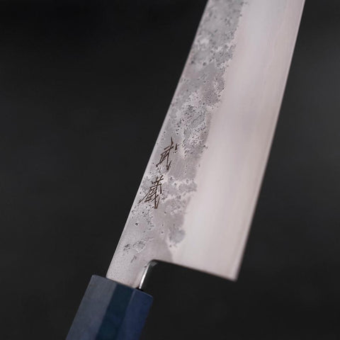 Kiritsuke Santoku Silver Steel #3 Nashiji Blue Maple Handle 180mm-[Musashi]-[Japanese-Kitchen-Knives]