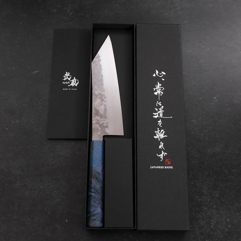 Kiritsuke Santoku Silver Steel #3 Nashiji Blue Maple Handle 180mm-[Musashi]-[Japanese-Kitchen-Knives]