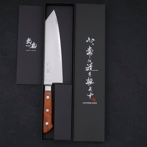 Kiritsuke Santoku VG-5 Stainless Tsuchime Western Mahogany Handle 190mm-[Musashi]-[Japanese-Kitchen-Knives]