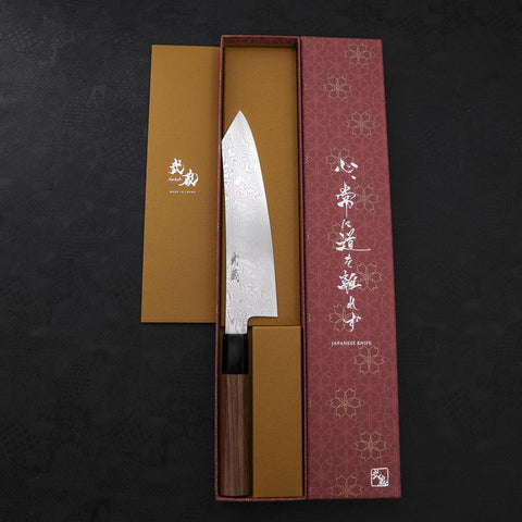 Kiritsuke Silver Steel #3 Damascus Buffalo Teak Handle 210mm-[Musashi]-[Japanese-Kitchen-Knives]