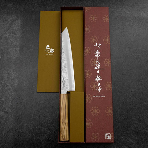 Kiritsuke Silver Steel #3 Nashiji Olive Handle 210mm (8.3”)-[Musashi]-[Japanese-Kitchen-Knives]