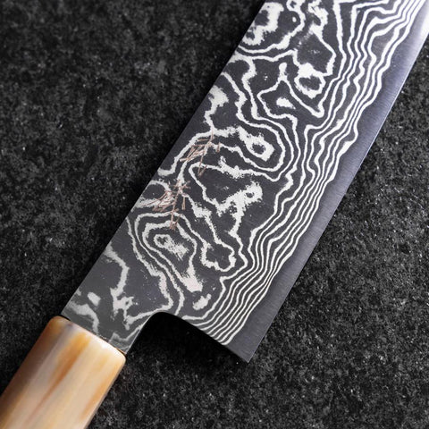 Kiritsuke Silver Steel #3 Nickel Damascus Buffalo Turquoise Handle 230mm-[Musashi]-[Japanese-Kitchen-Knives]