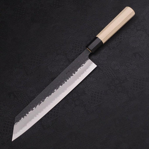 Kiritsuke Stainless Clad Blue Super Kurouchi Tsuchime Buffalo Magnolia Handle 240mm-[Musashi]-[Japanese-Kitchen-Knives]