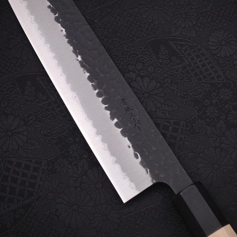 Kiritsuke Stainless Clad Blue Super Kurouchi Tsuchime Buffalo Magnolia Handle 240mm-[Musashi]-[Japanese-Kitchen-Knives]