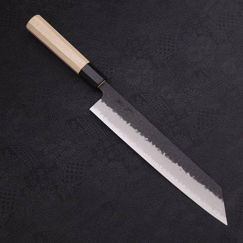Kiritsuke Stainless Clad Blue Super Kurouchi Tsuchime Buffalo Magnolia Handle 240mm-[Musashi]-[Japanese-Kitchen-Knives]