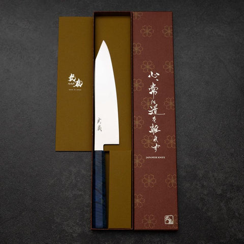 Kiritsuke VG-10 Damascus Blue Birch Handle 210mm (8.3”)-[Musashi]-[Japanese-Kitchen-Knives]
