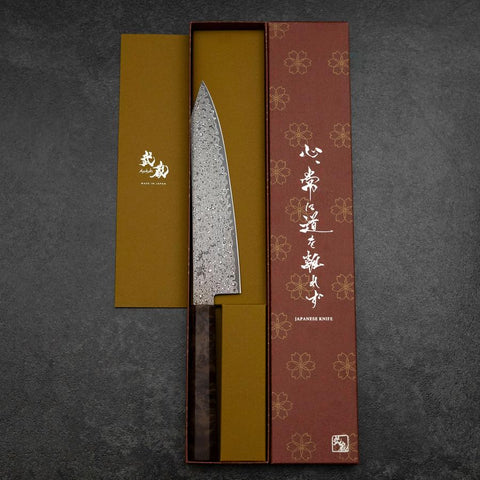 Kiritsuke VG-10 Damascus Brown Birch Handle 210mm-[Musashi]-[Japanese-Kitchen-Knives]