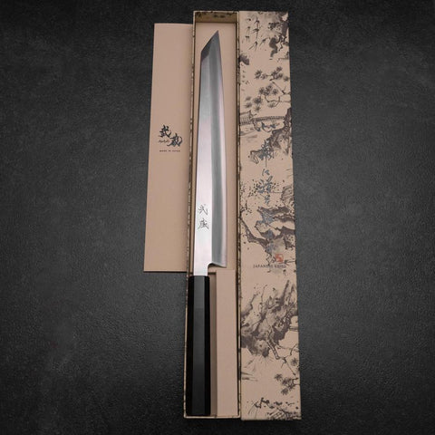 Kiritsuke Yanagiba Silver Steel #3 Kasumi Buffalo Ebony Handle 300mm (11.8”)-[Musashi]-[Japanese-Kitchen-Knives]