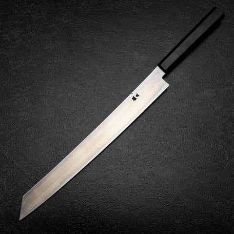 Kiritsuke Yanagiba Silver Steel #3 Kasumi Buffalo Ebony Handle 300mm (Sori) (11.8”)-[Musashi]-[Japanese-Kitchen-Knives]
