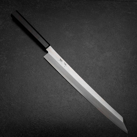 Kiritsuke Yanagiba Silver Steel #3 Kasumi Buffalo Ebony Handle 300mm (Sori) (11.8”)-[Musashi]-[Japanese-Kitchen-Knives]