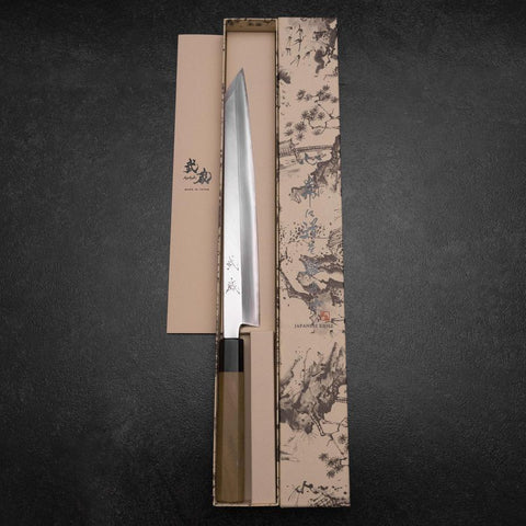 Kiritsuke Yanagiba Silver Steel #3 Kasumi Buffalo Magnolia Handle 270mm (10.6”)-[Musashi]-[Japanese-Kitchen-Knives]